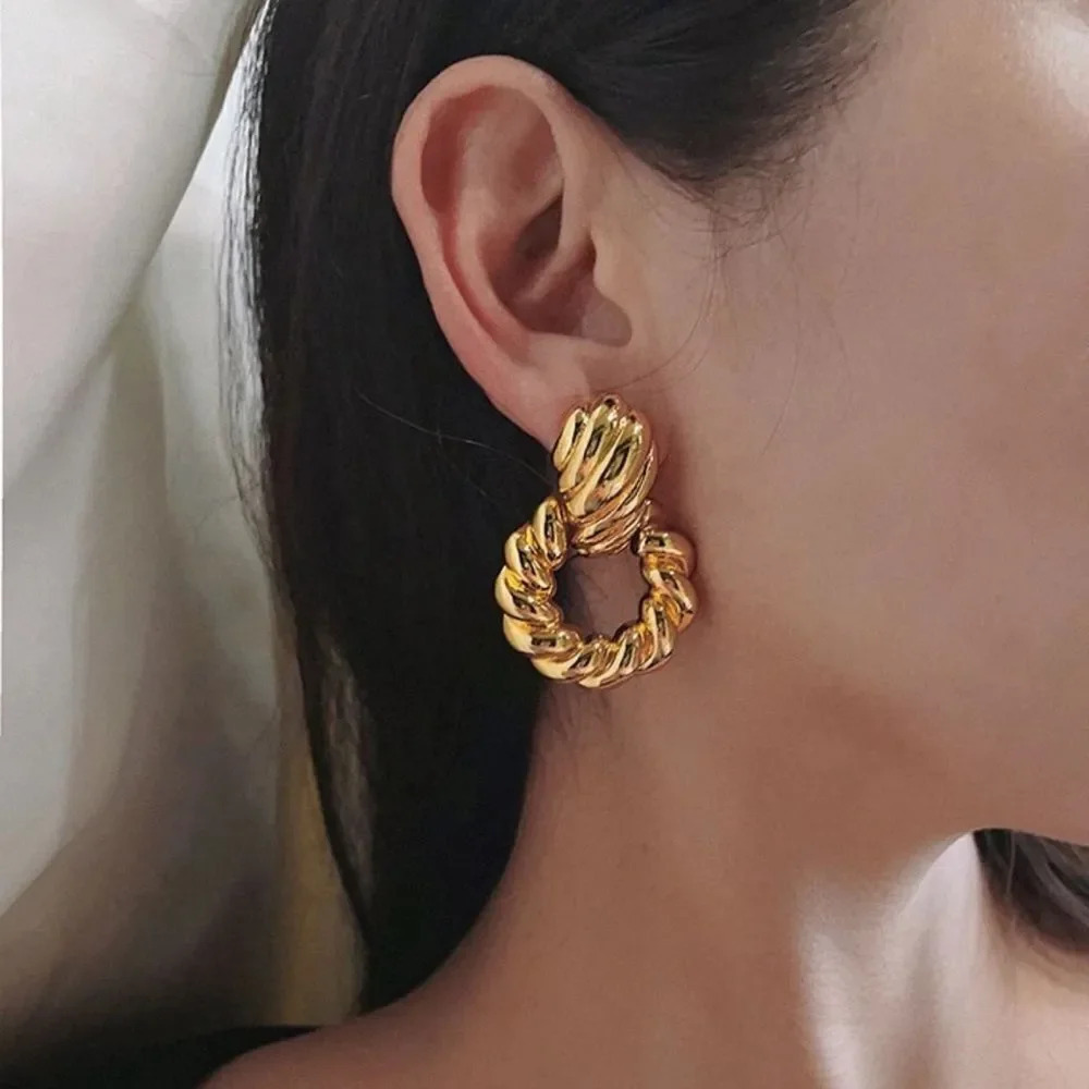 Modern Gold Twisted Earrings - Picture 10 of 14